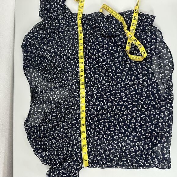 J Crew Blouse Womens Blue Metallic Floral Puff Sleeve Office Career Lined Top - Picture 8 of 11